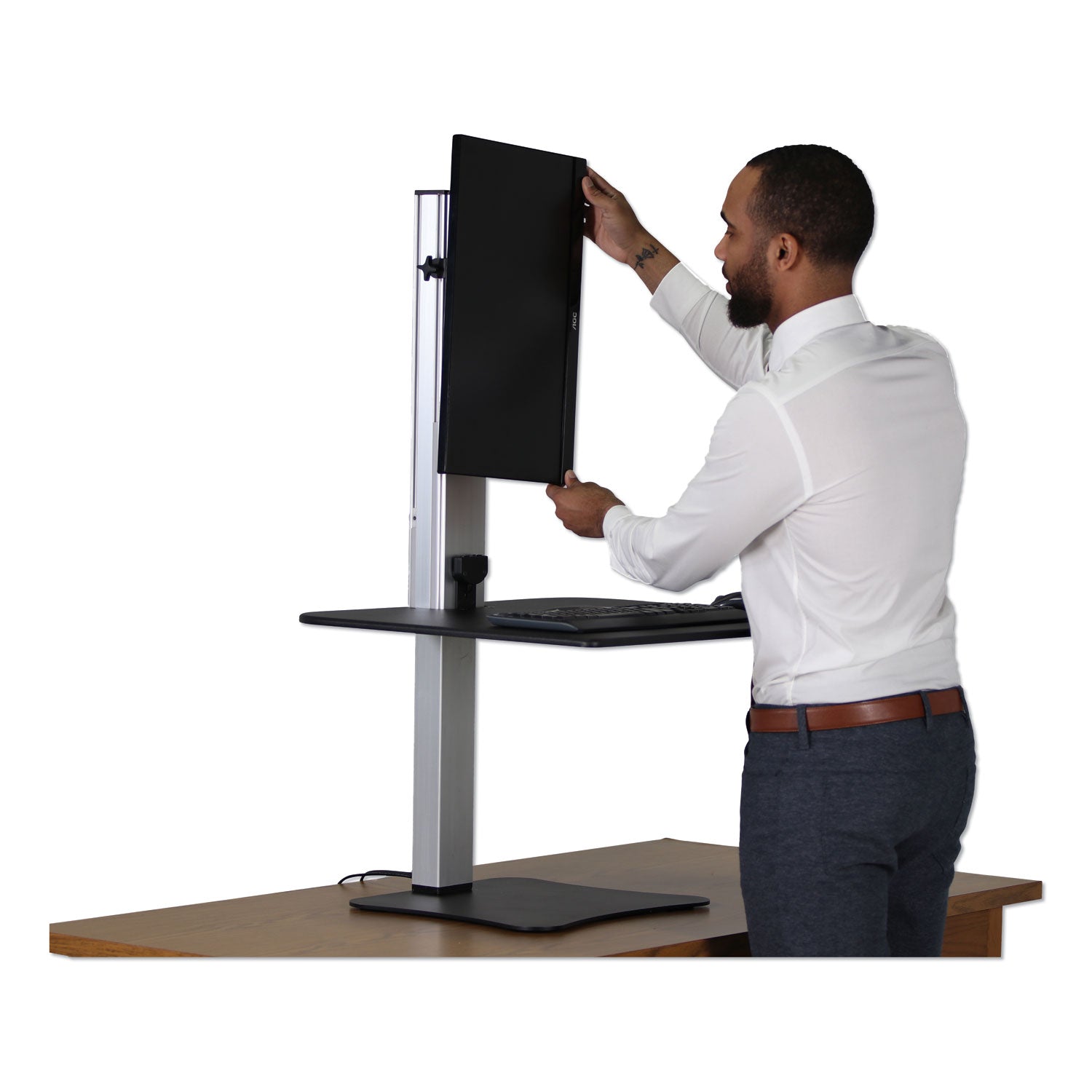 Victor® High Rise Electric Standing Desk Workstation, Single Monitor, 28" x 23" x 20.25", Black/Aluminum