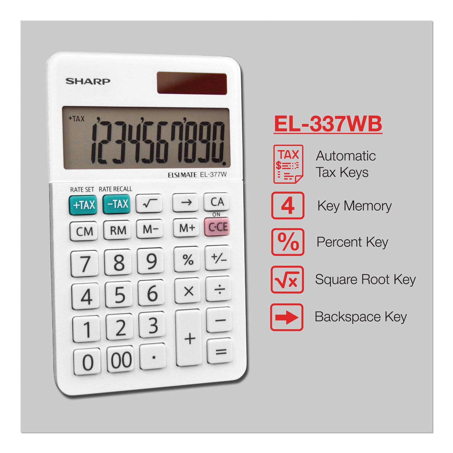 Sharp® EL-377WB Large Pocket Calculator, 10-Digit LCD