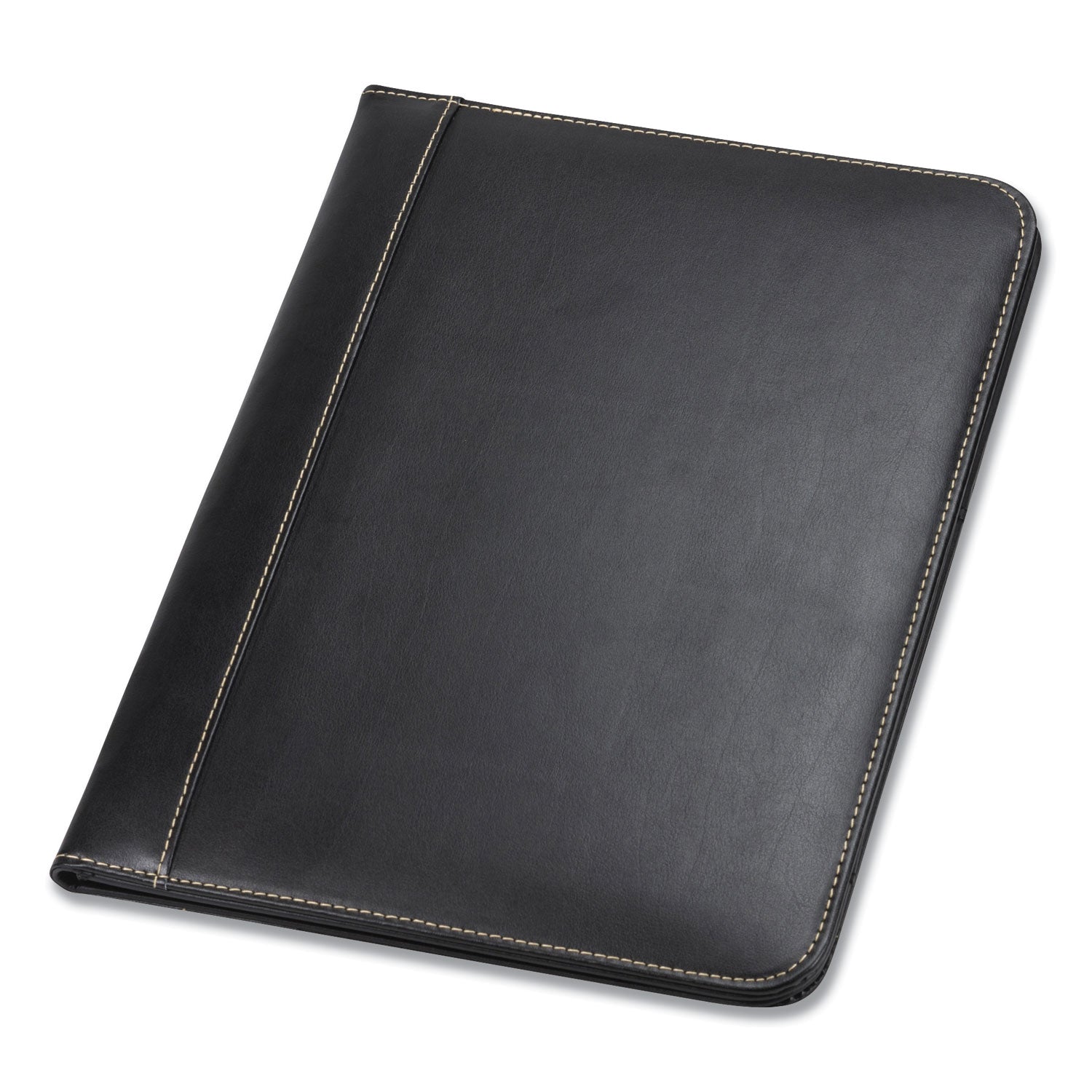 Samsill® Contrast Stitch Leather Padfolio, 8 1/2 x 11, Leather, Black