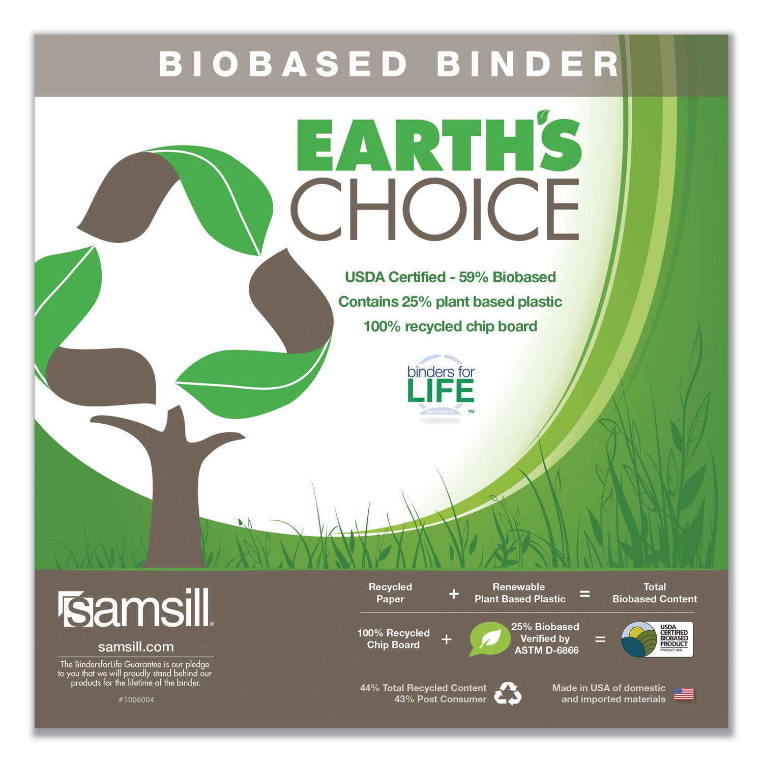 Samsill® Earth's Choice Plant-Based D-Ring View Binder, 3 Rings, 1.5" Capacity, 11 x 8.5, White