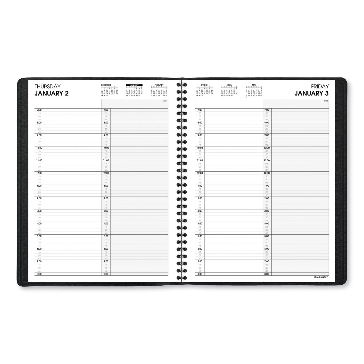 AT-A-GLANCE® Two-Person Group Daily Appointment Book, 11 x 8, Black Cover, 12-Month (Jan to Dec): 2025