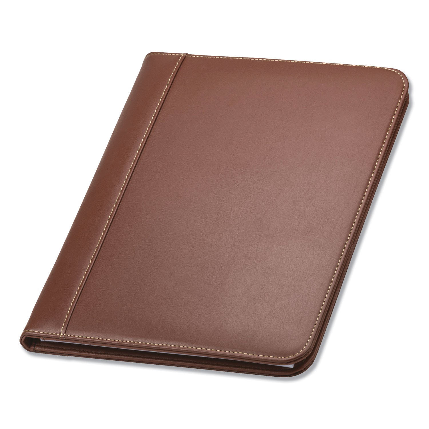 Samsill® Contrast Stitch Leather Padfolio, 8 1/2 x 11, Leather, Tan