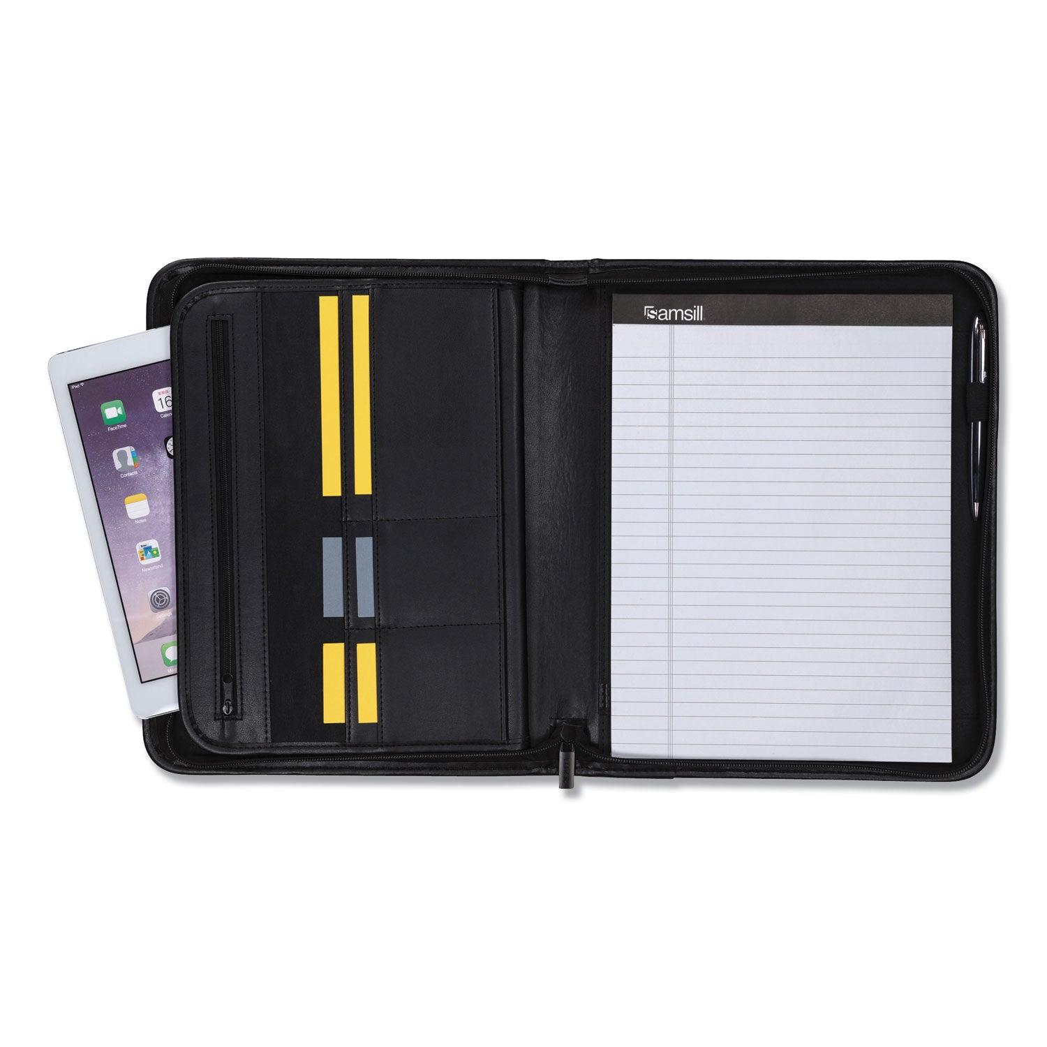 Samsill® Professional Zippered Pad Holder, Pockets/Slots, Writing Pad, Black