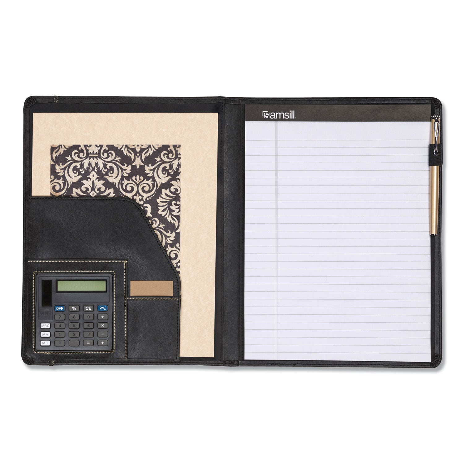 Samsill® Slimline Padfolio, Leather-Look/Faux Reptile Trim, Writing Pad, Black