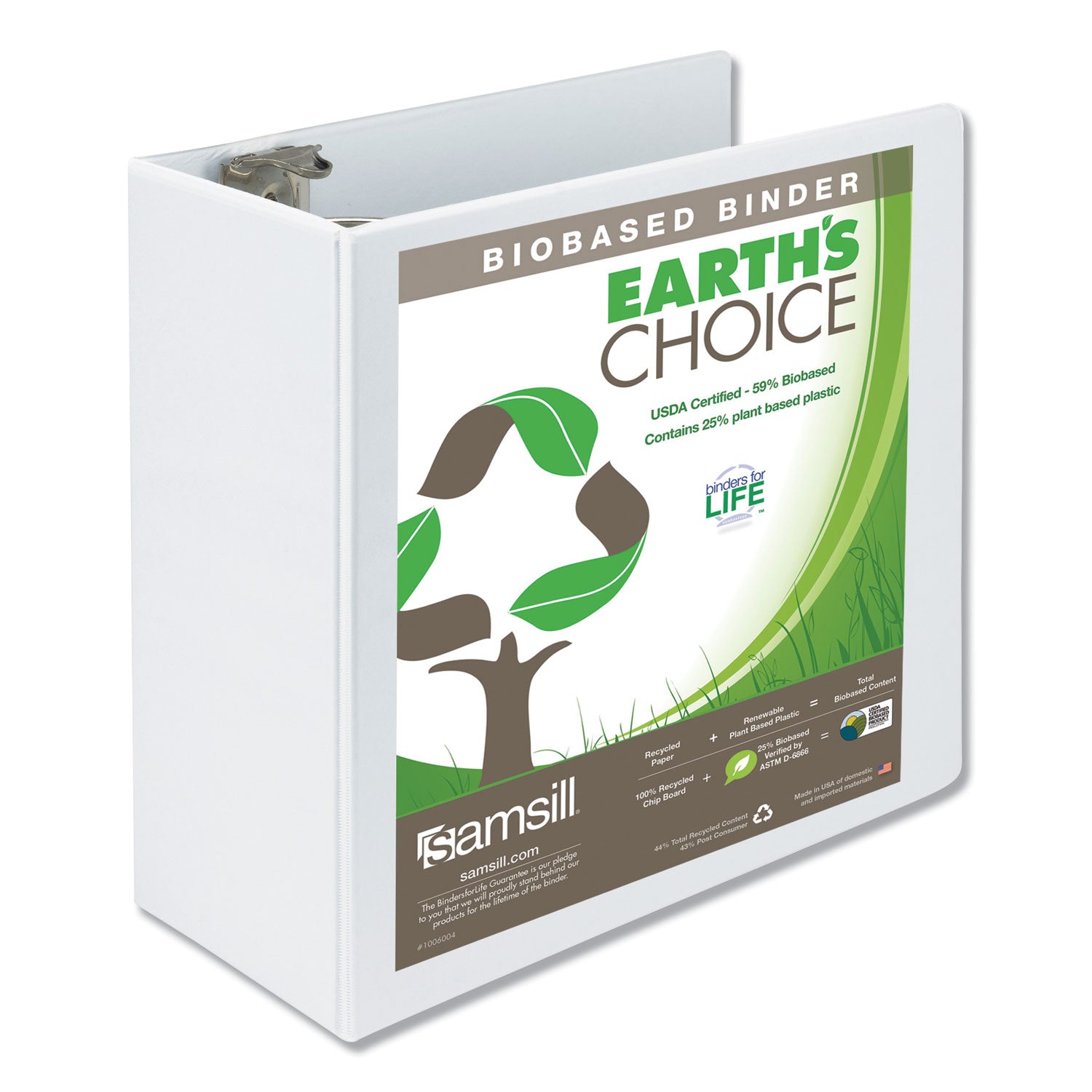 Earth's Choice Plant-Based Round Ring View Binder, 3 Rings, 5" Capacity, 11 x 8.5, White