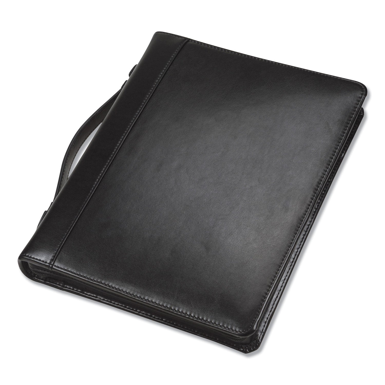 Samsill® Leather Multi-Ring Zippered Portfolio, Two-Part, 1" Cap, 11 x 13 1/2, Black