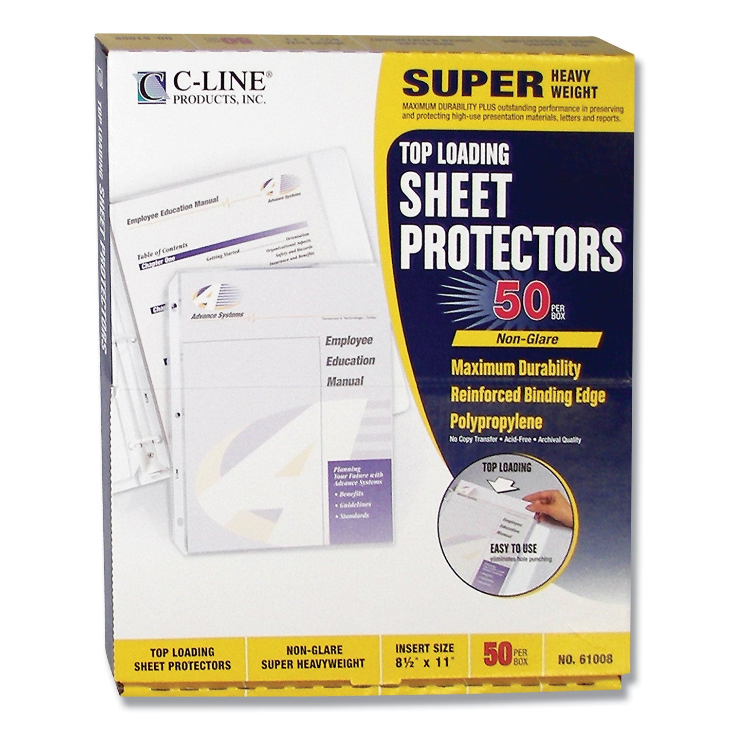 C-Line® Super Heavyweight Poly Sheet Protectors, Non-Glare, 2", 11 x 8.5, 50/Box