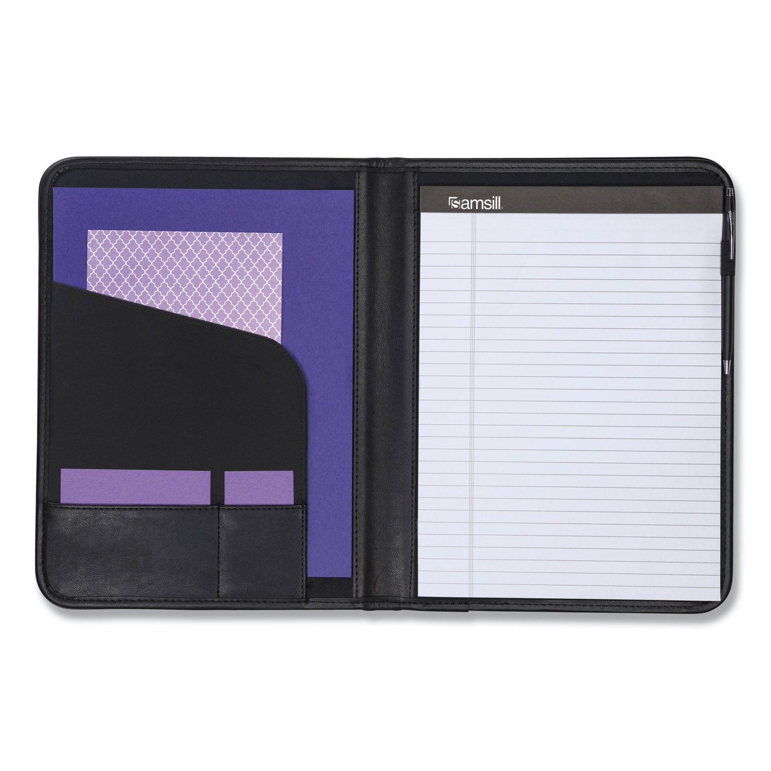 Samsill® Professional Padfolio, Storage Pockets/Card Slots, Writing Pad, Black