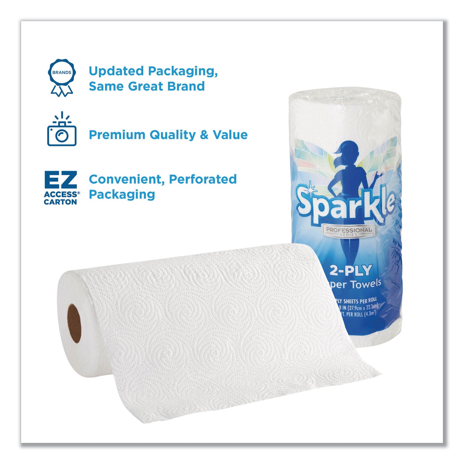 Georgia Pacific® Professional Sparkle ps Premium Perforated Paper Kitchen Towel Roll, 2-Ply, 11 x 8.8, White, 85/Roll, 15 Rolls/Carton