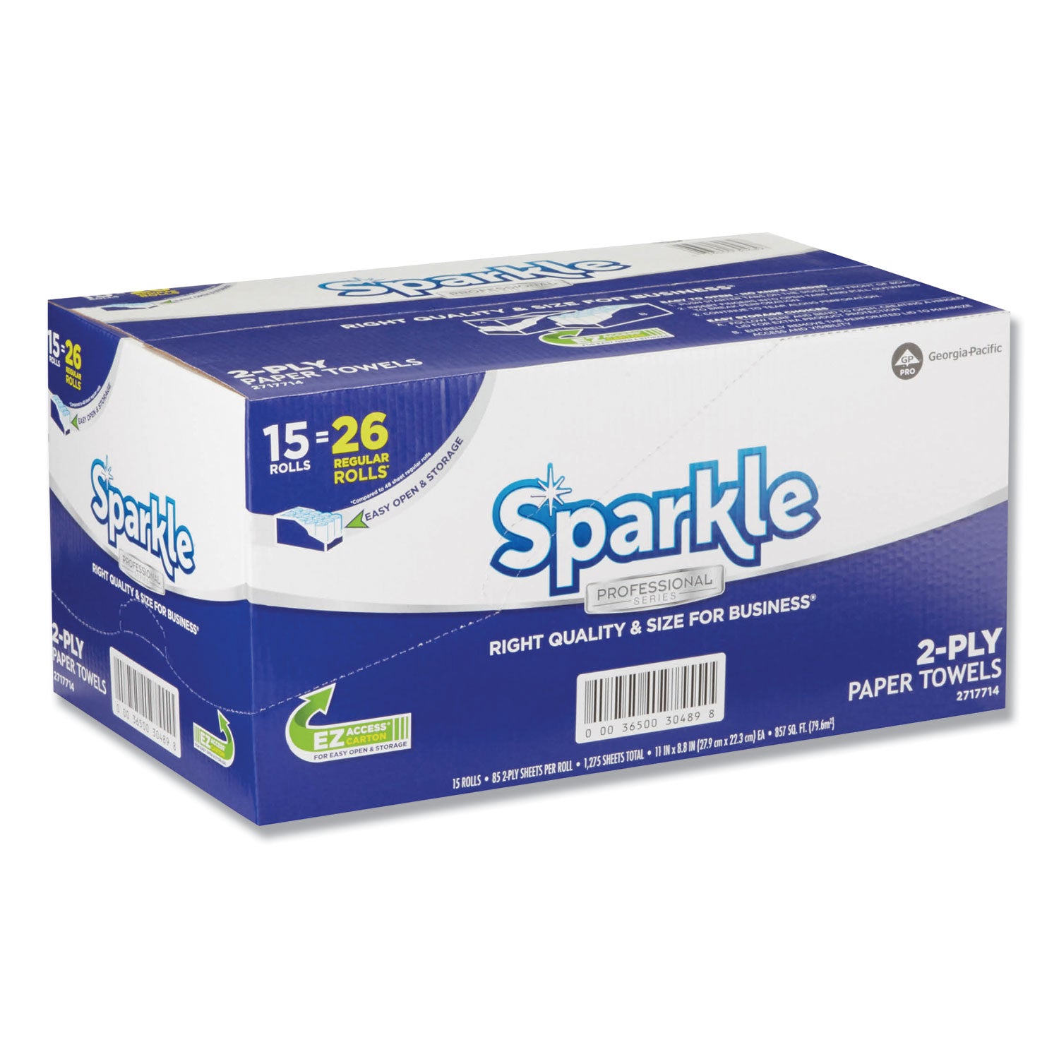 Georgia Pacific® Professional Sparkle ps Premium Perforated Paper Kitchen Towel Roll, 2-Ply, 11 x 8.8, White, 85/Roll, 15 Rolls/Carton