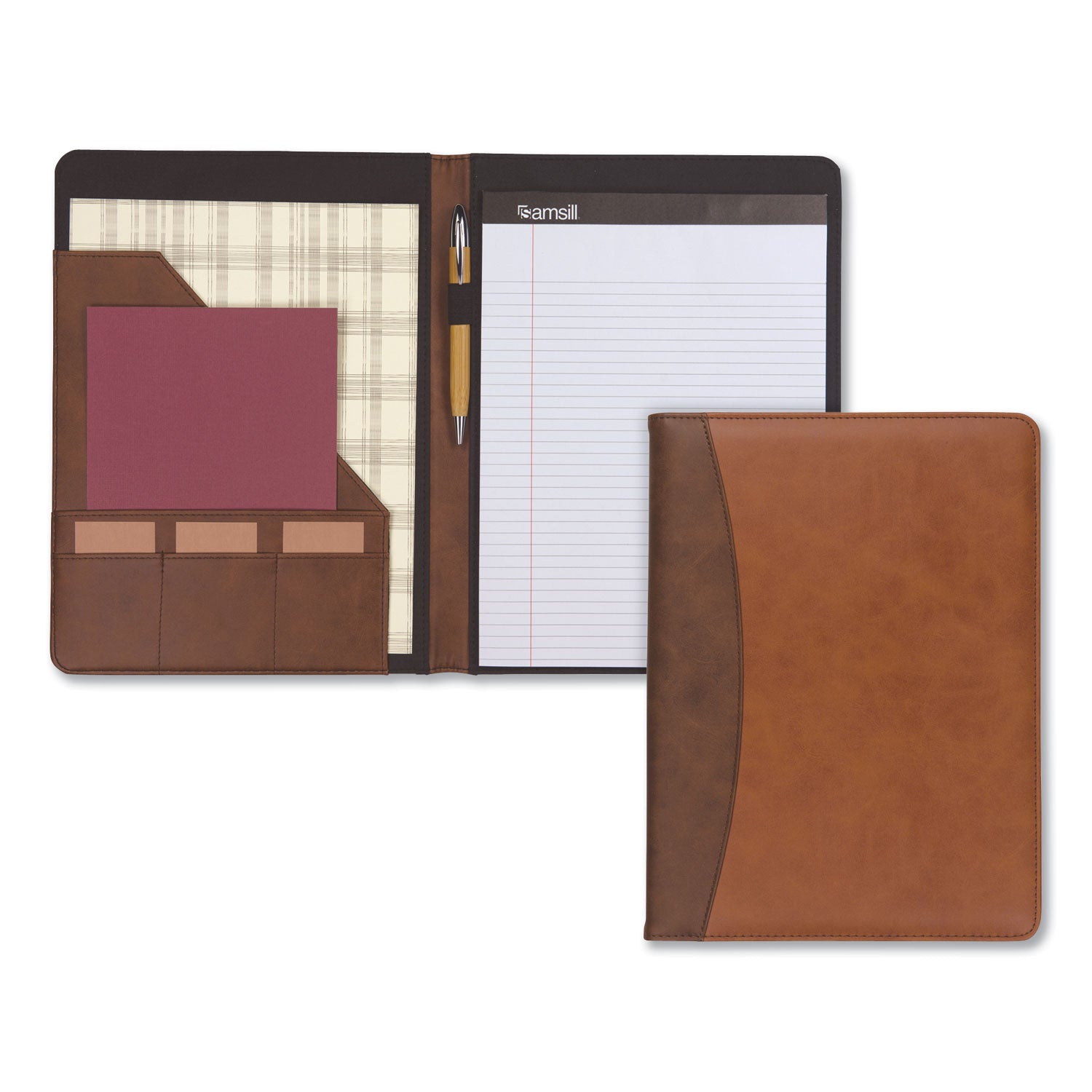 Samsill® Two-Tone Padfolio with Spine Accent, 10.6w x 14.25h, Polyurethane, Tan/Brown