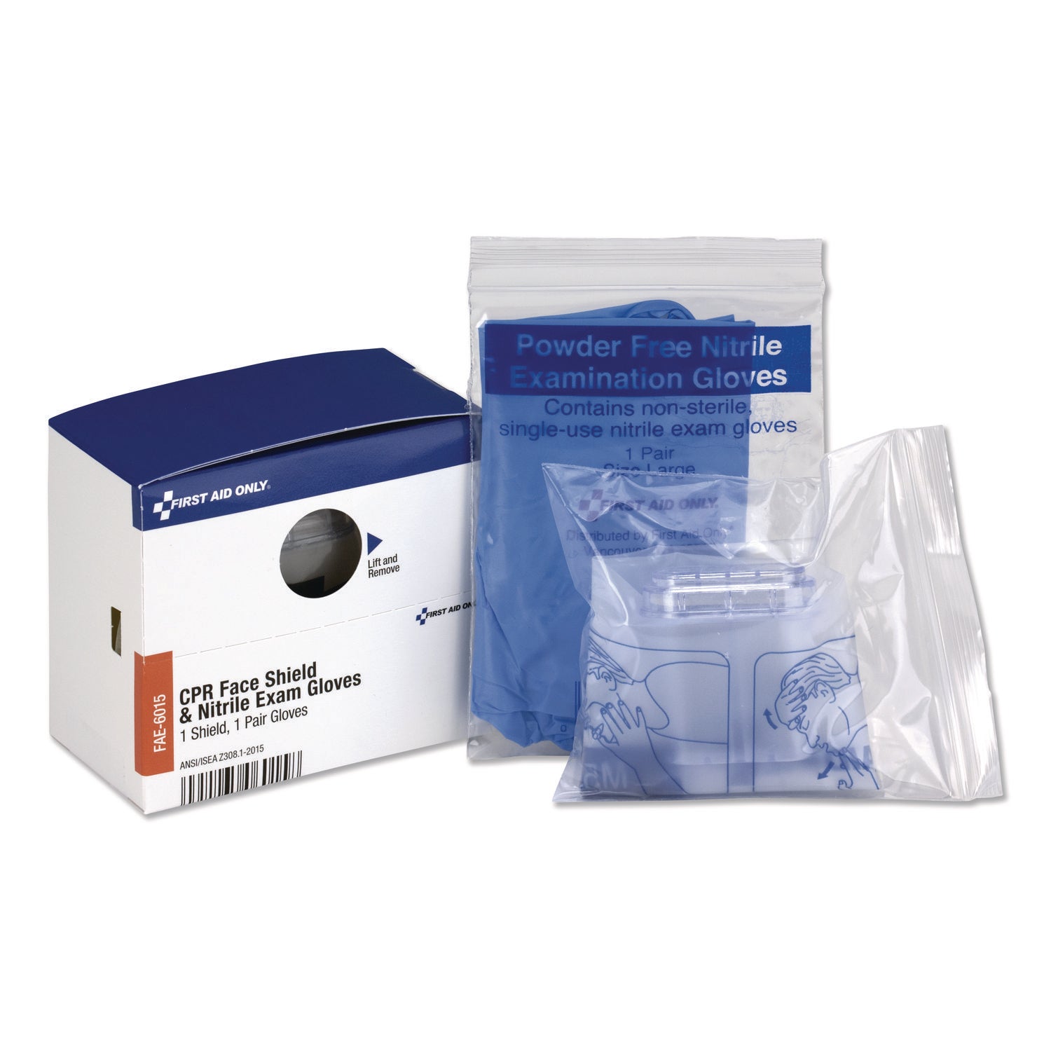 First Aid Only™ SmartCompliance Rescue Breather Face Shield with 2 Nitrile Exam Gloves, One Size Fits All