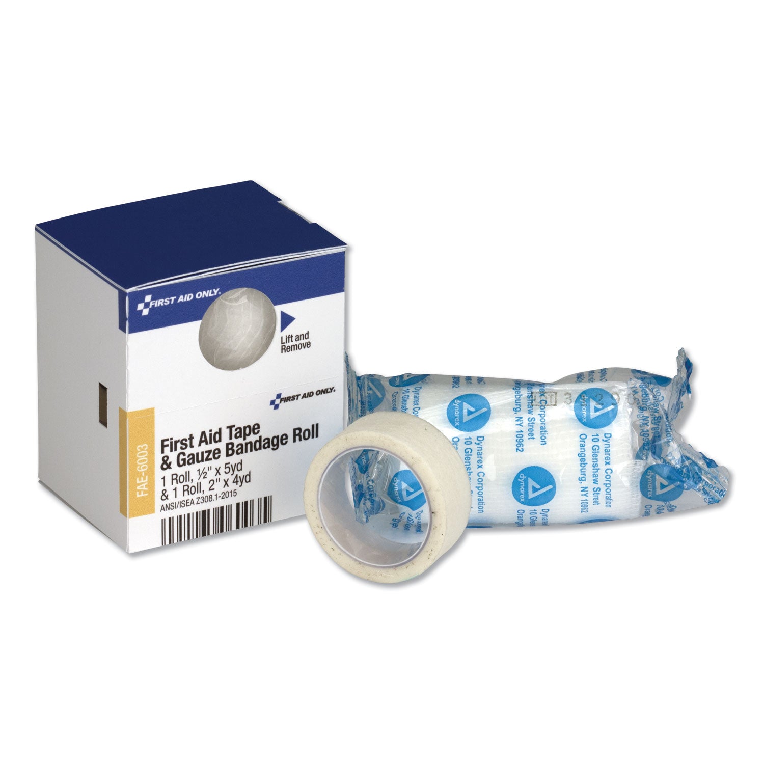 First Aid Only™ SmartCompliance First Aid Tape/Gauze Roll Combo, 0.5" x 5 yd Tape, 2" x 4 yd Gauze