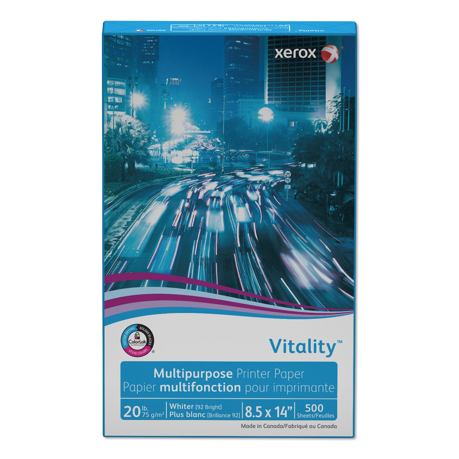 xerox™ Vitality Multipurpose Print Paper, 92 Bright, 20 lb Bond Weight, 8.5 x 14, White, 500/Ream