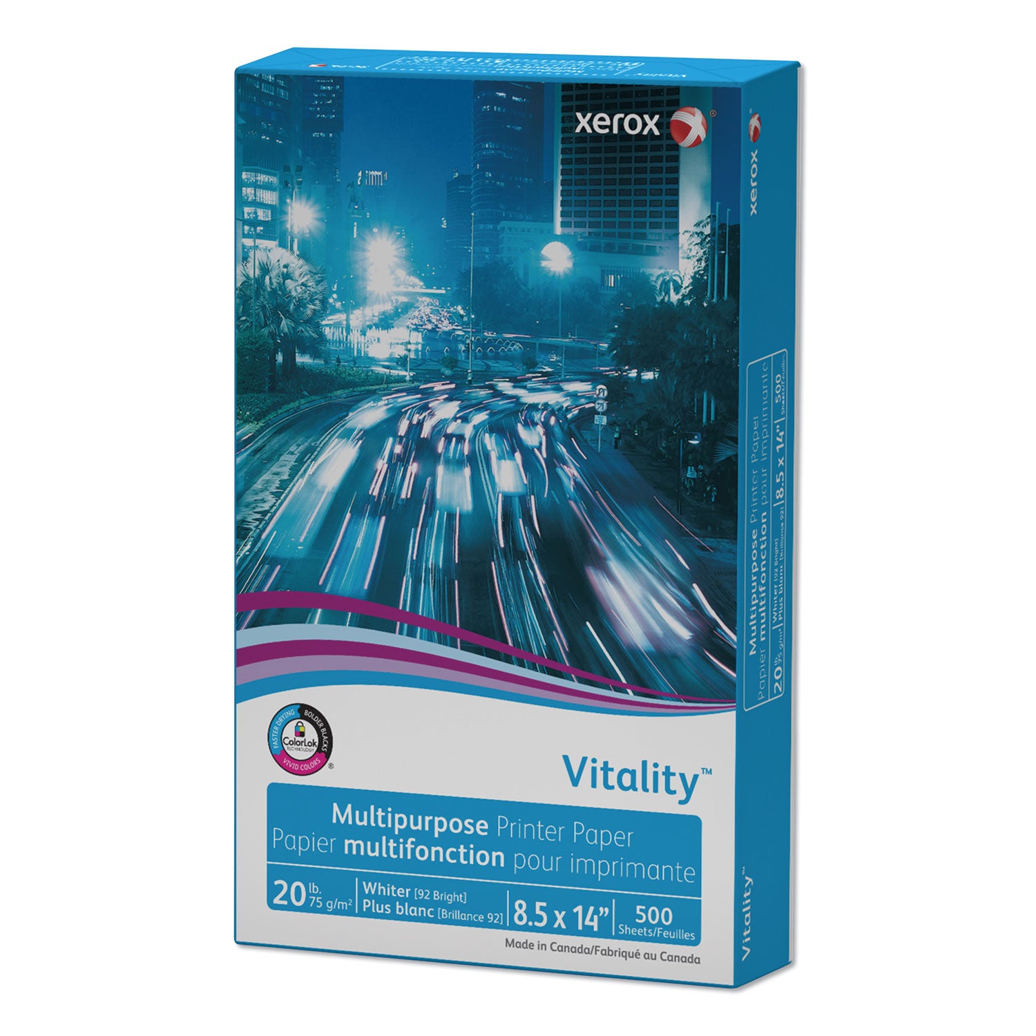 xerox™ Vitality Multipurpose Print Paper, 92 Bright, 20 lb Bond Weight, 8.5 x 14, White, 500/Ream