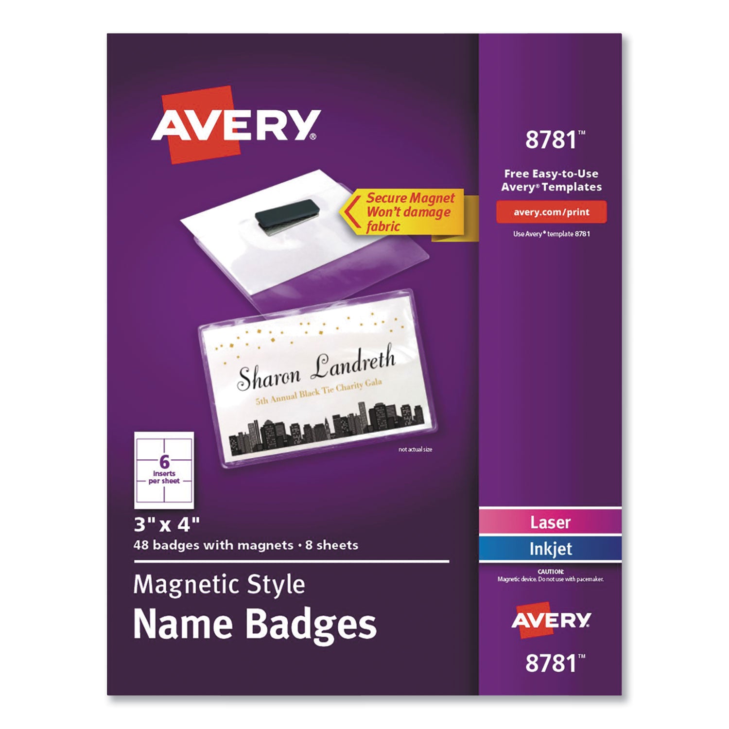 Magnetic Style Name Badge Kit, Horizontal, 4" x 3", White, 48/Pack