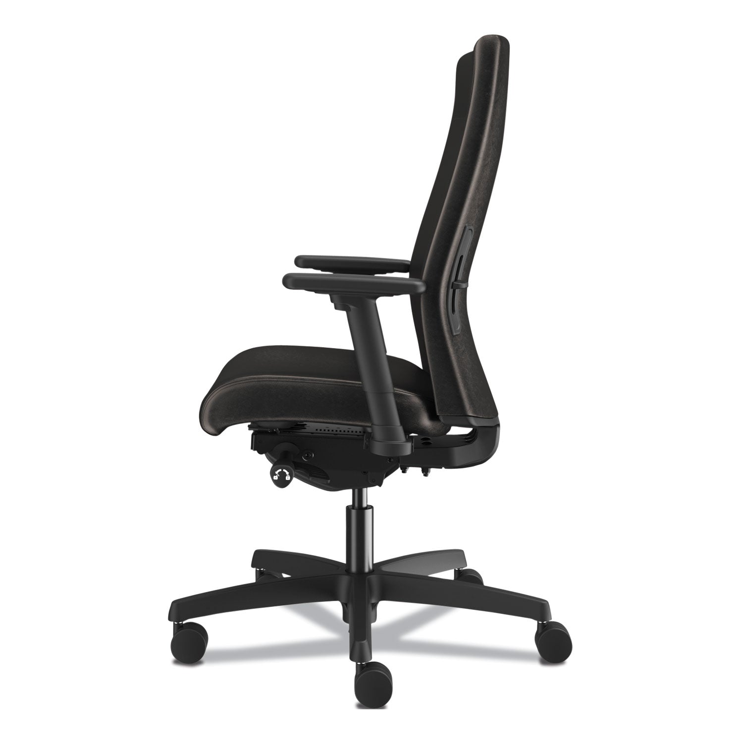 HON® Ignition 2.0 Upholstered Mid-Back Task Chair With Lumbar, Supports 300 lb, 17" to 22" Seat, Black Vinyl Seat/Back, Black Base