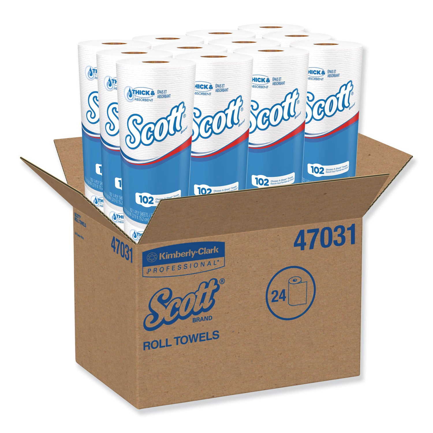 Scott® Choose-A-Sheet Mega Kitchen Roll Paper Towels, 1-Ply, 4.8 x 11, White, 102/Roll, 24/Carton