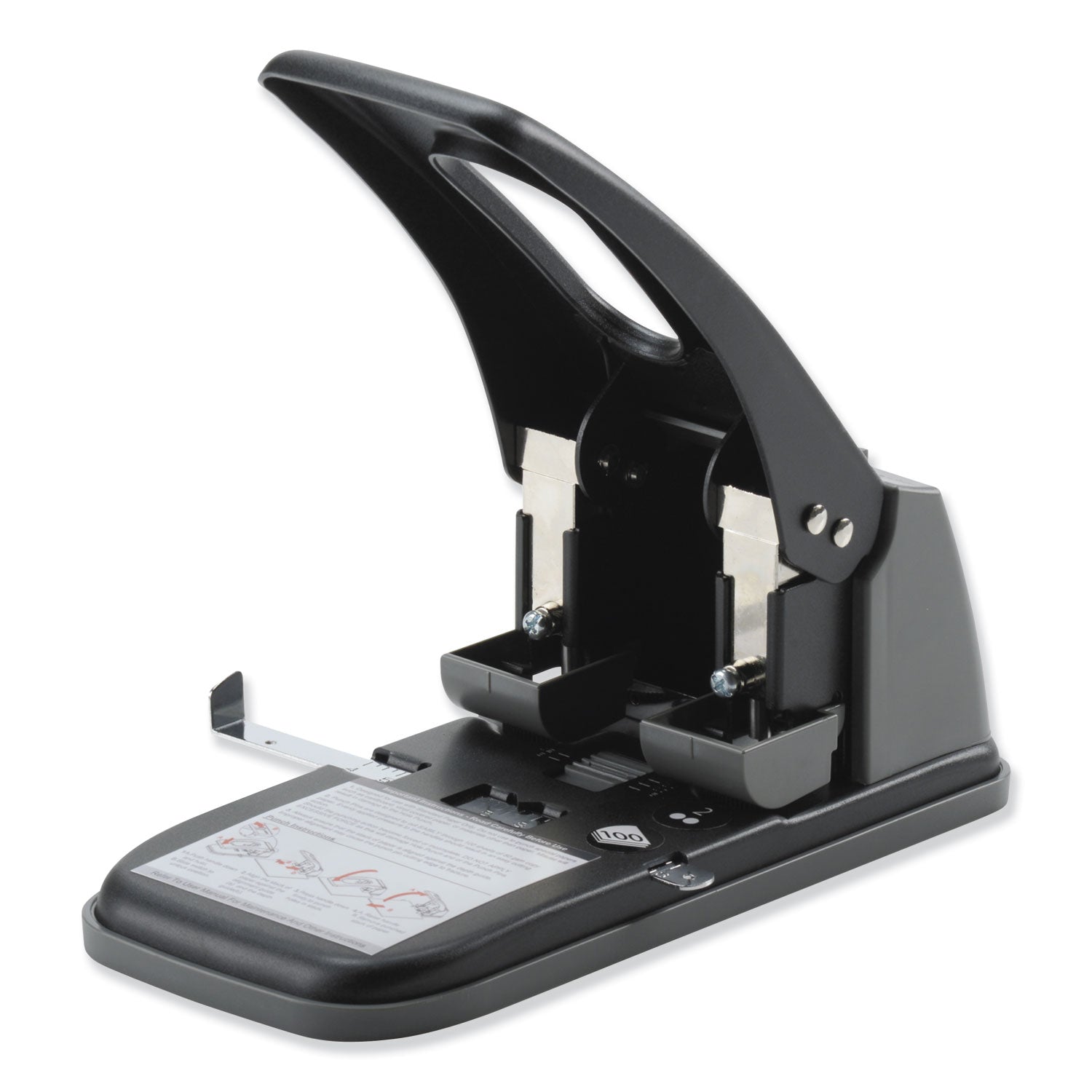 Swingline® 100-Sheet High Capacity Two-Hole Punch, Fixed Centers, 9/32" Holes, Black/Gray