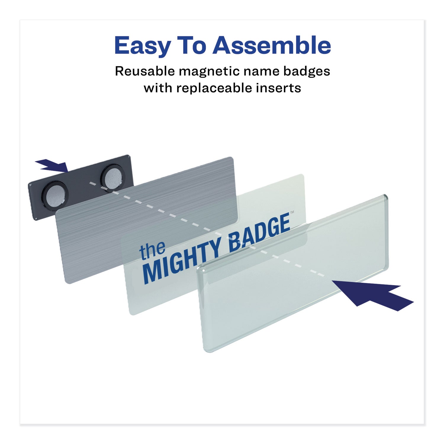 The Mighty Badge Name Badge Holder Kit, Horizontal, 3 x 1, Laser, Silver, 10 Holders and 80 Inserts/Kit Avery® Flipcost