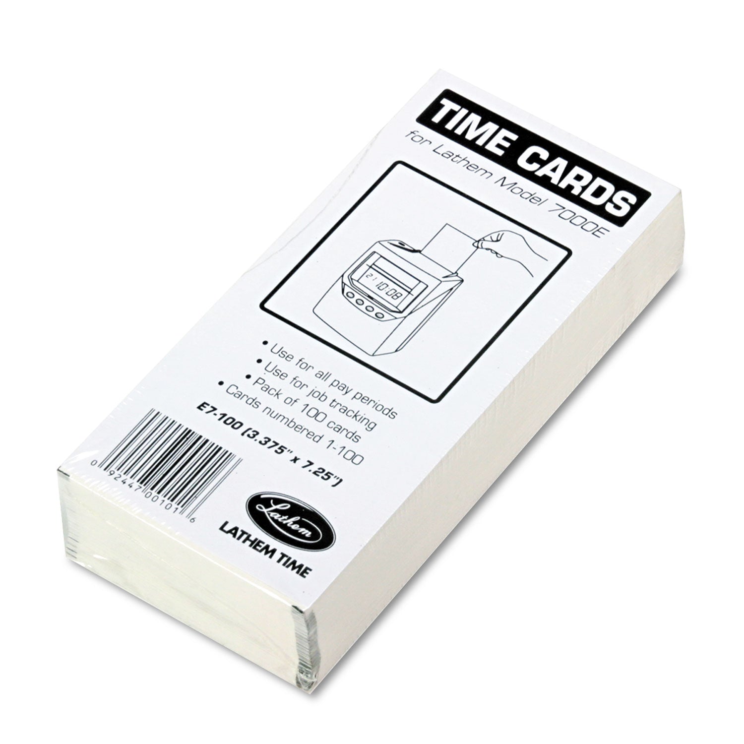 Lathem® Time Time Clock Cards for Lathem Time 7000E, Two Sides, 3.5 x 7.25, 100/Pack