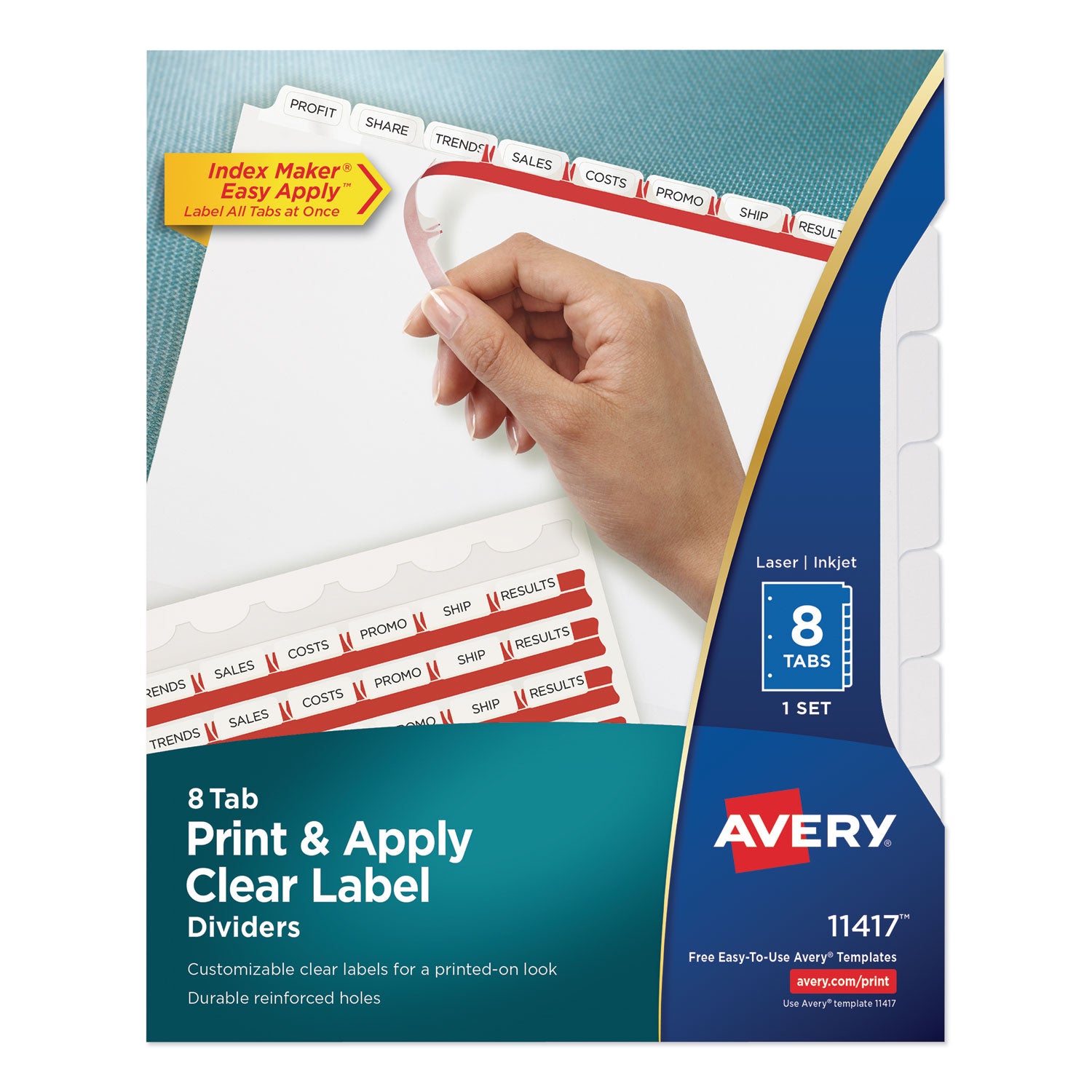 Print and Apply Index Maker Clear Label Dividers, 8-Tab, 11 x 8.5, White, 1 Set