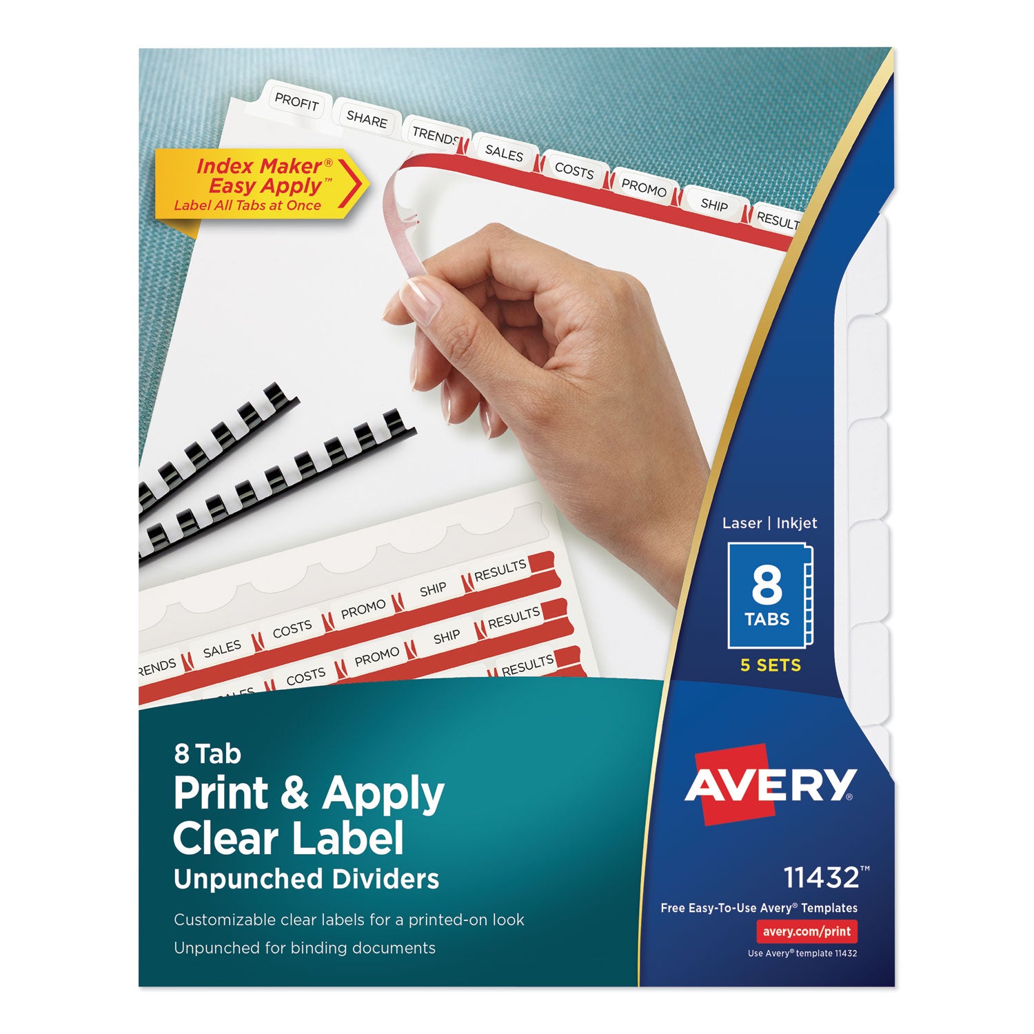 Print and Apply Index Maker Clear Label Unpunched Dividers, 8-Tab, 11 x 8.5, White, 5 Sets