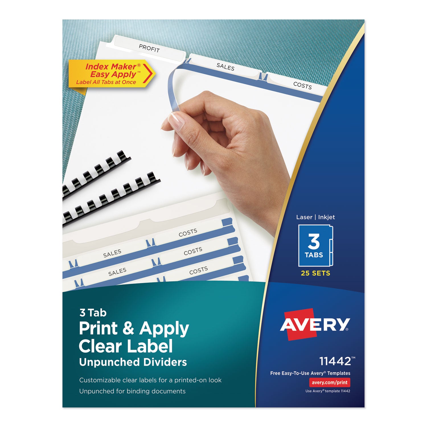 Print and Apply Index Maker Clear Label Unpunched Dividers, 3-Tab, 11 x 8.5, White, 25 Sets