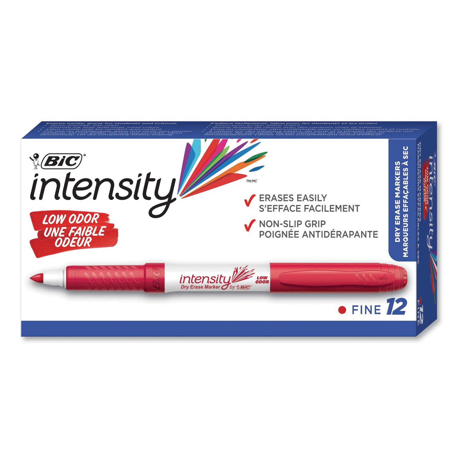 Intensity Low Odor Fine Point Dry Erase Marker, Fine Bullet Tip, Red, Dozen