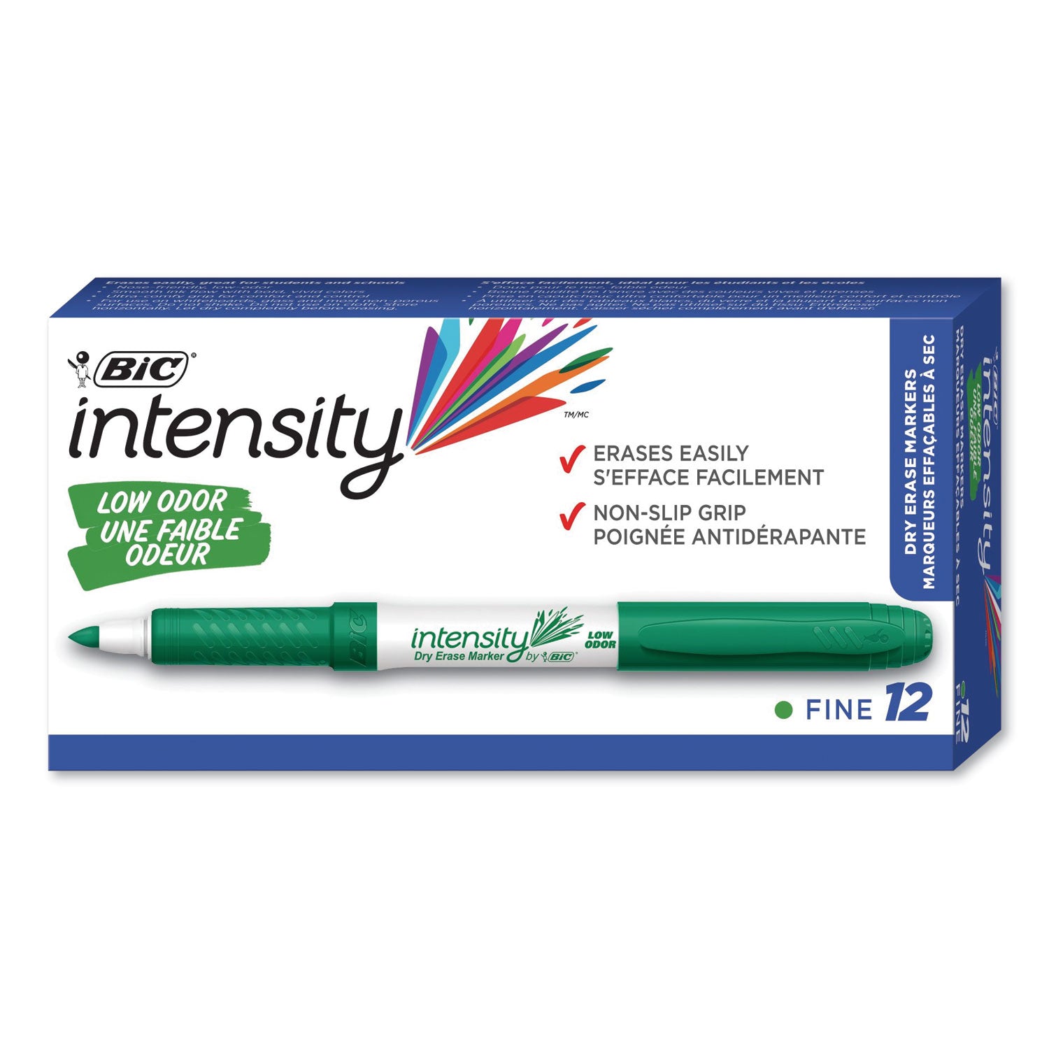 Intensity Low Odor Fine Point Dry Erase Marker, Fine Bullet Tip, Green, Dozen