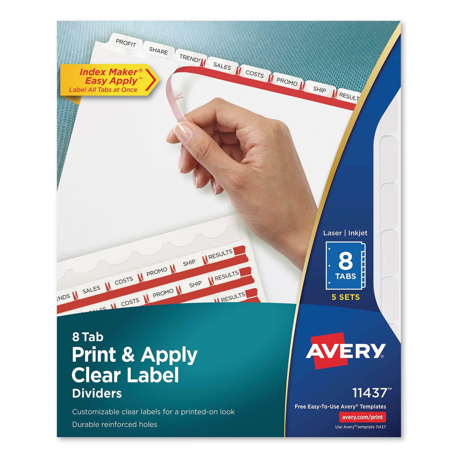 Print and Apply Index Maker Clear Label Dividers, 8-Tab, 11 x 8.5, White, 5 Sets