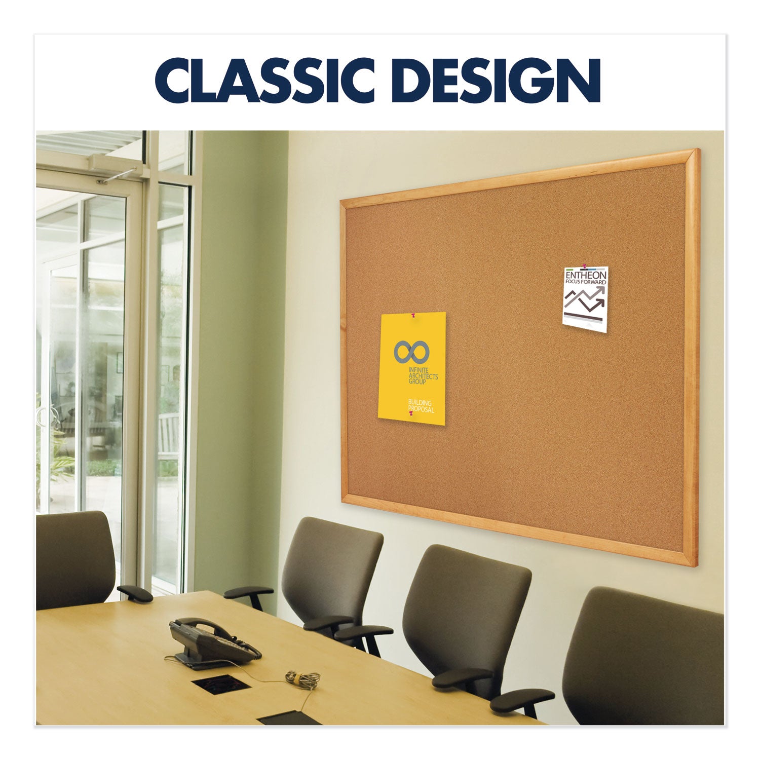 Quartet® Classic Series Cork Bulletin Board, 36 x 24, Tan Surface, Oak Fiberboard Frame