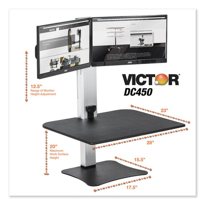 High Rise Electric Dual Monitor Standing Desk Workstation, 28" x 23" x 20.25", Black/Aluminum Flipcost Flipcost