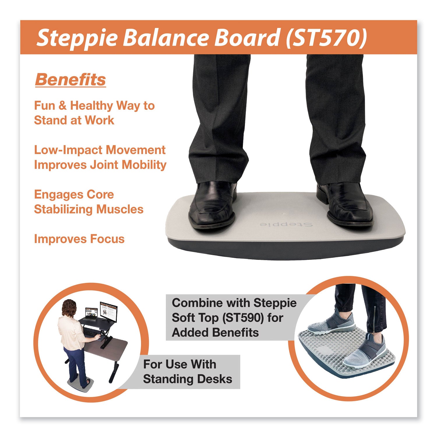 Victor® Steppie Balance Board, 22.5w x 14.5d x 2.13h, Two-Tone Gray