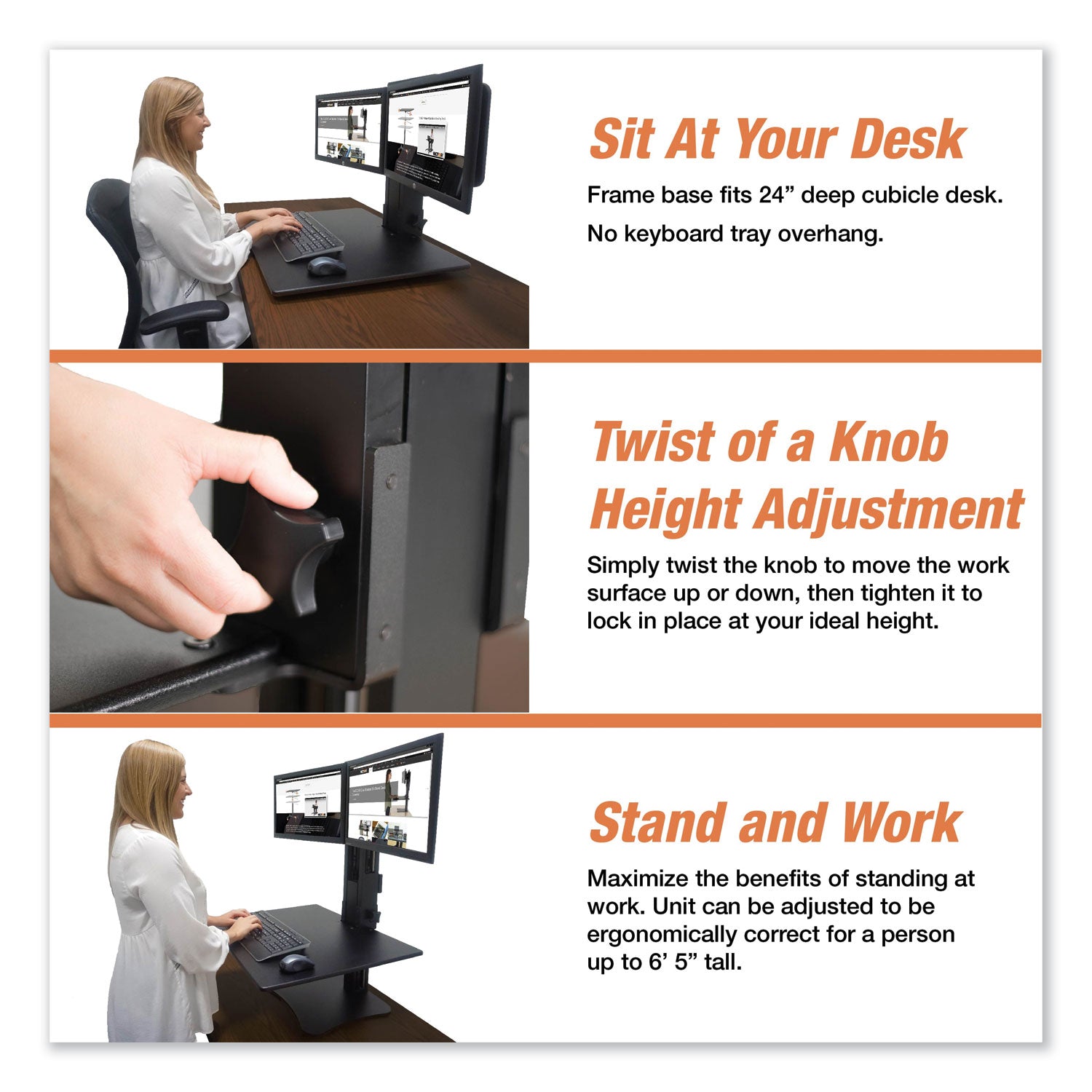 Victor® High Rise Dual Monitor Standing Desk Workstation, 28" x 23" x 10.5" to 15.5", Black