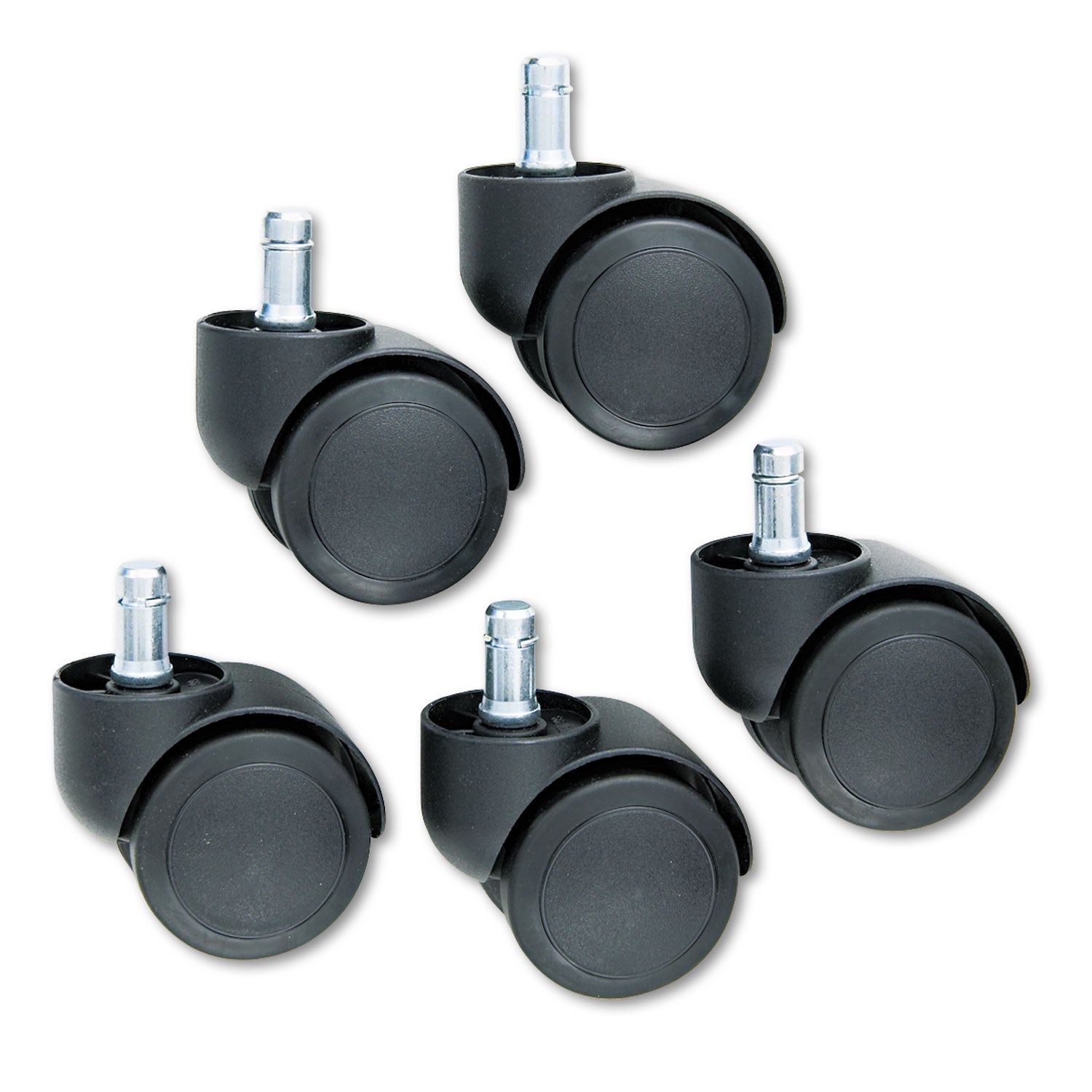 Master Caster® Safety Casters, Oversized Neck, Grip Ring Type B Stem, 2" Soft Polyurethane Wheel, Matte Black, 5/Set