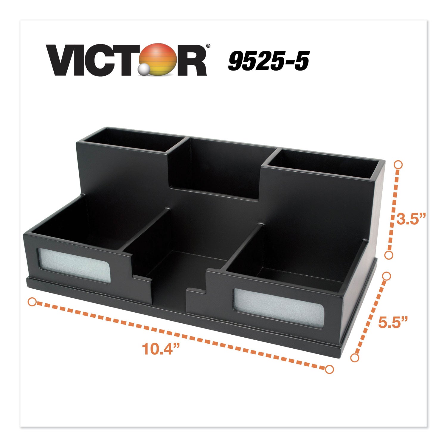 Victor® Midnight Black Desk Organizer with Smartphone Holder, 6 Compartments, Wood, 10.5 x 5.5 x 4