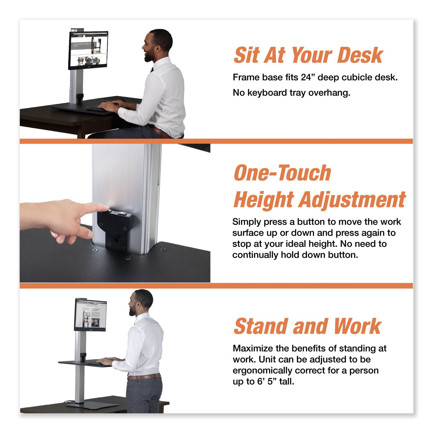 Victor® High Rise Electric Standing Desk Workstation, Single Monitor, 28" x 23" x 20.25", Black/Aluminum