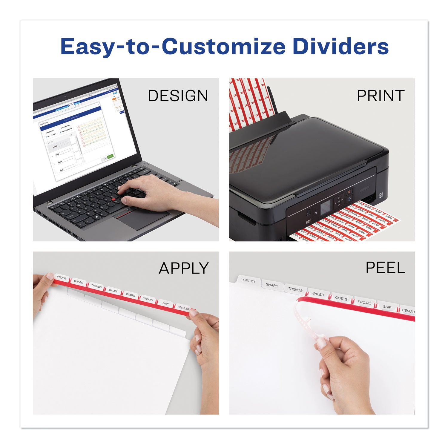 Avery® Print and Apply Index Maker Clear Label Dividers, 8-Tab, Color Tabs, 11 x 8.5, White, Traditional Color Tabs, 5 Sets