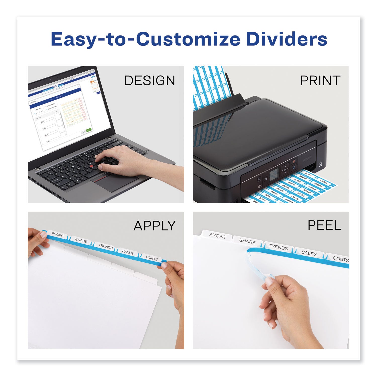 Avery® Print and Apply Index Maker Clear Label Dividers, 5-Tab, Color Tabs, 11 x 8.5, White, Traditional Color Tabs, 5 Sets