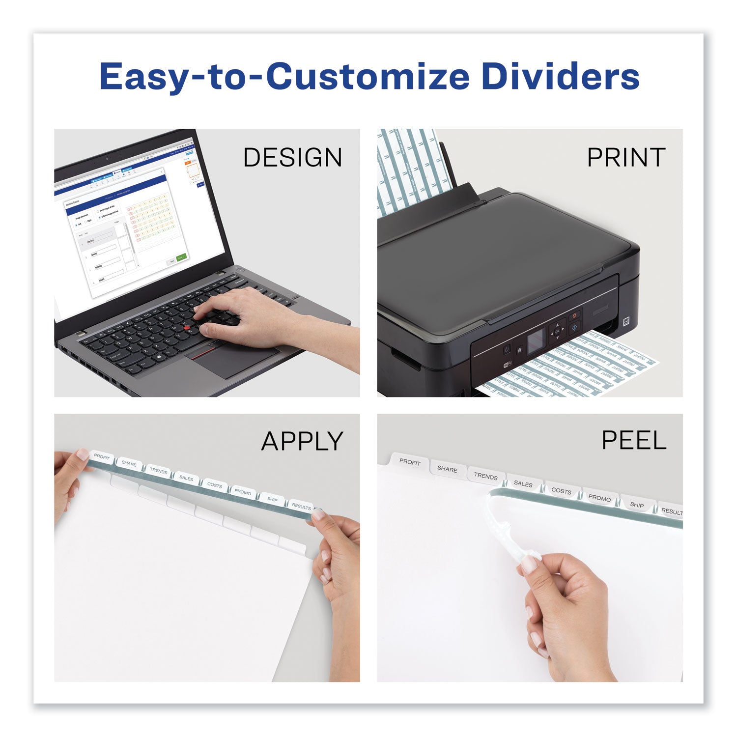 Avery® Print and Apply Index Maker Clear Label Dividers, 12-Tab, Color Tabs, 11 x 8.5, White, 5 Sets