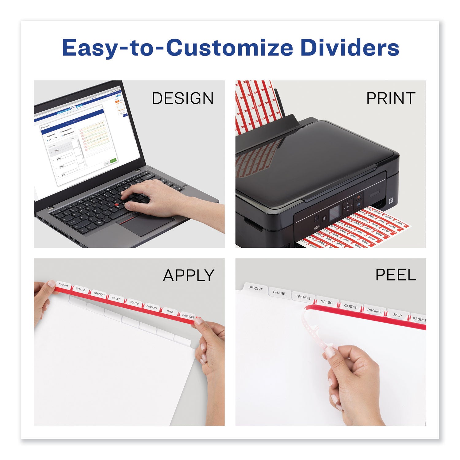 Avery® Print and Apply Index Maker Clear Label Dividers, 8-Tab, Color Tabs, 11 x 8.5, White, Traditional Color Tabs, 25 Sets