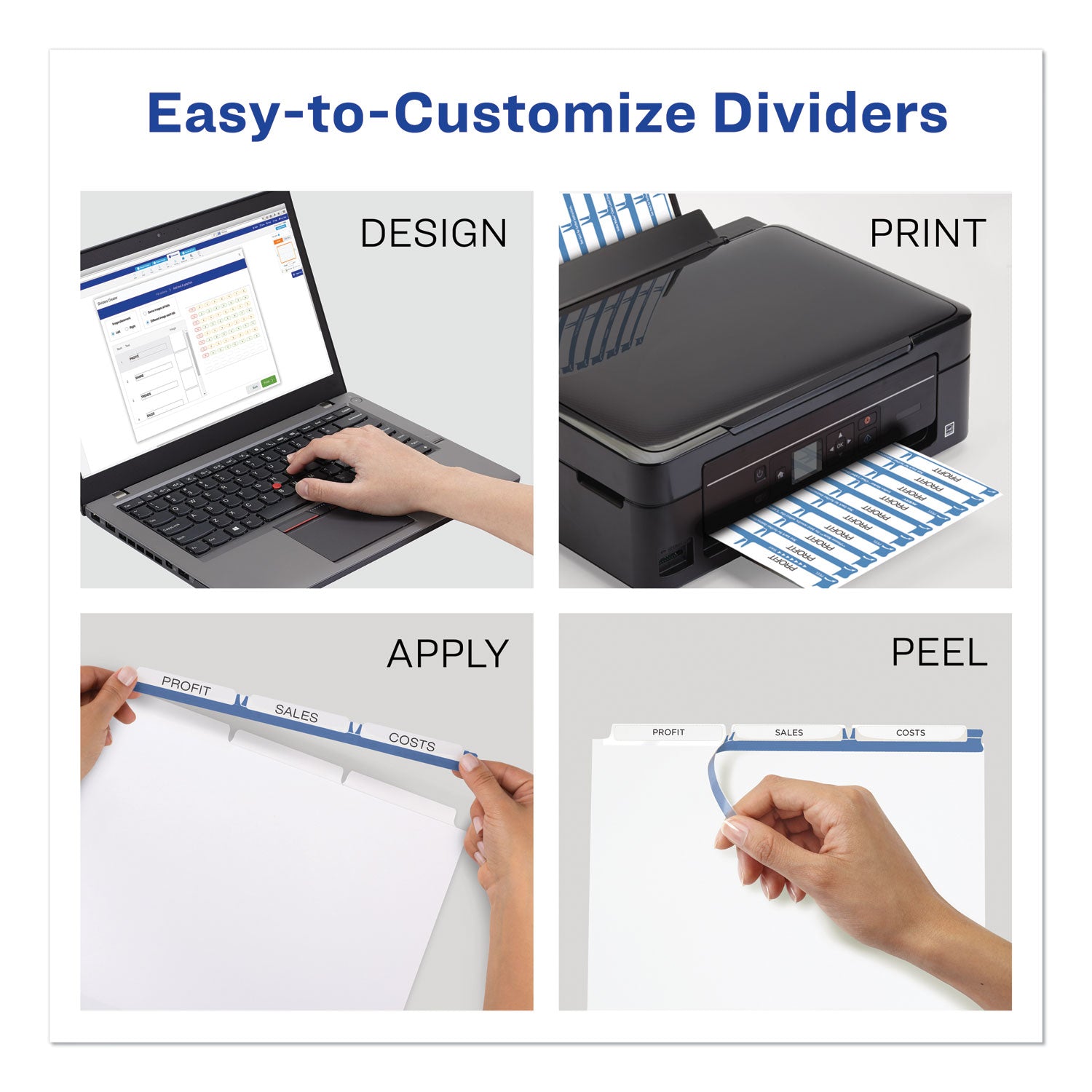 Avery® Print and Apply Index Maker Clear Label Dividers, 3-Tab, White Tabs, 11 x 8.5, White, 25 Sets