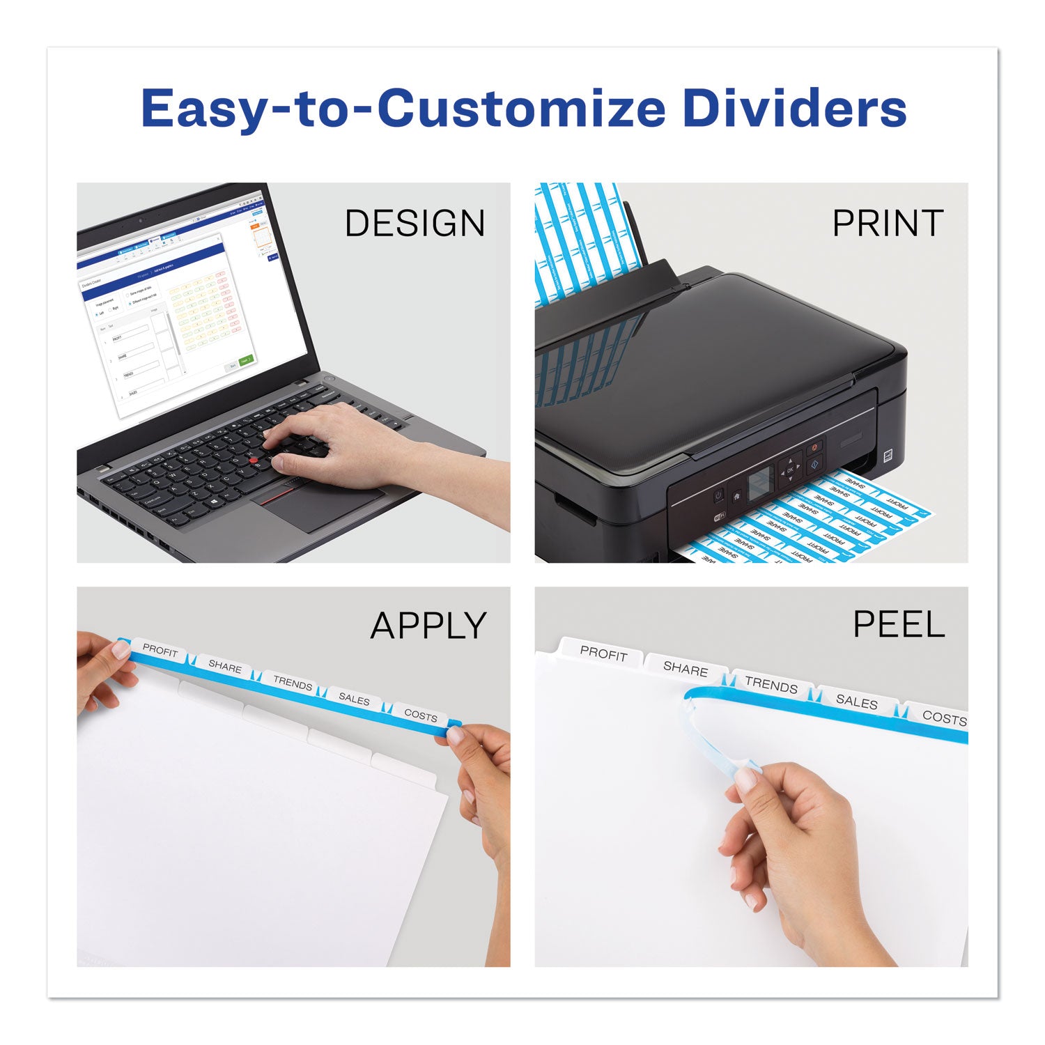 Avery® Print and Apply Index Maker Clear Label Dividers, Big Tab, 5-Tab, White Tabs, 11 x 8.5, White, 1 Set