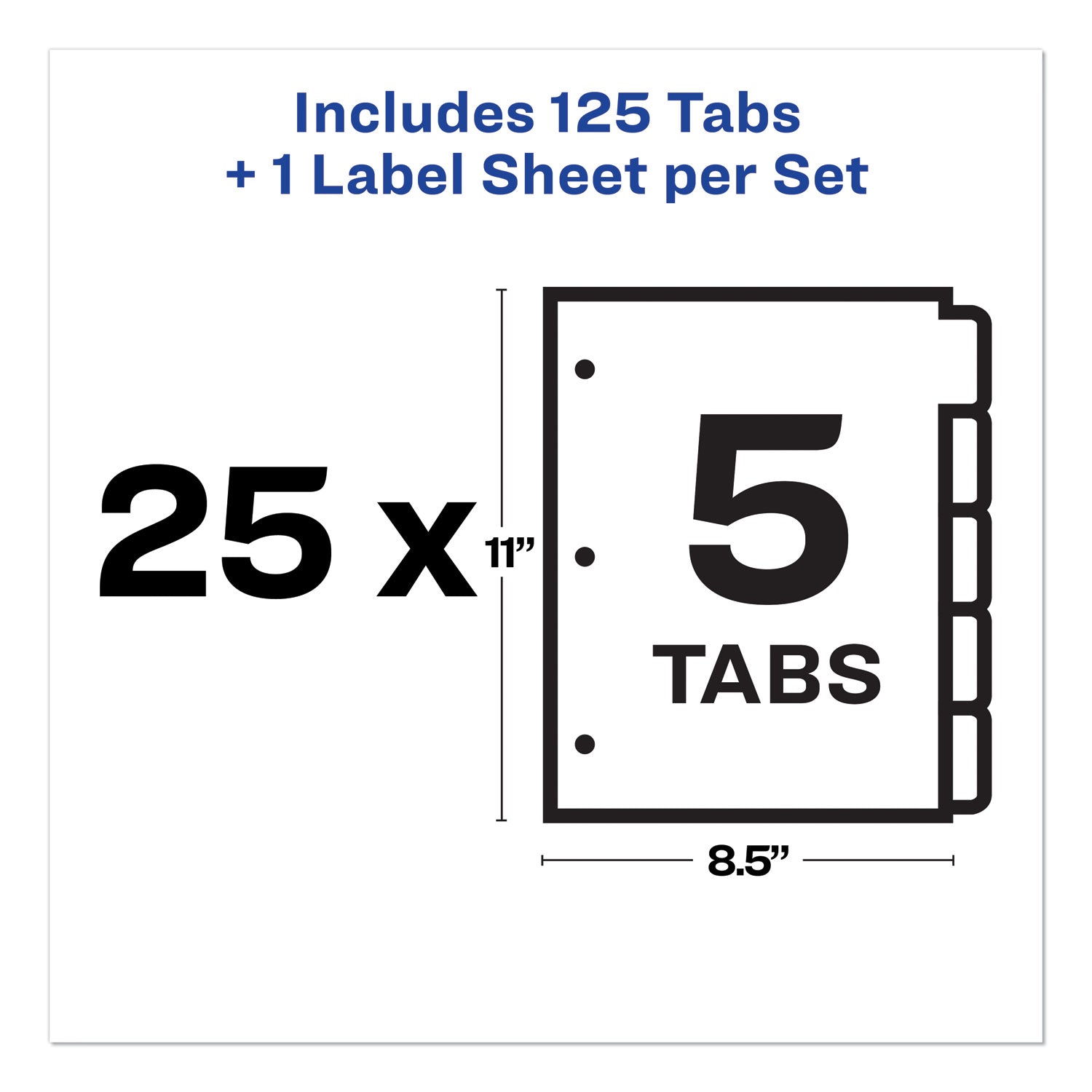 Avery® Print and Apply Index Maker Clear Label Dividers, 5-Tab, White Tabs, 11 x 8.5, White, 25 Sets