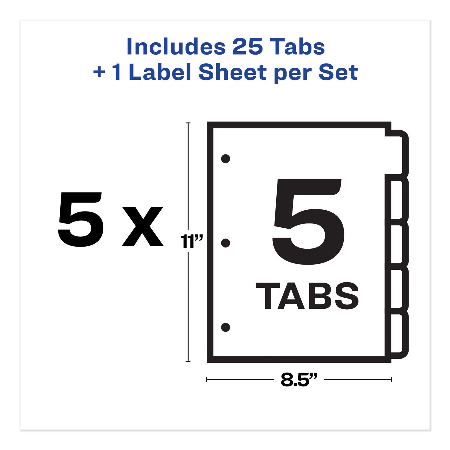 Avery® Print and Apply Index Maker Clear Label Dividers, Big Tab, 5-Tab, White Tabs, 11 x 8.5, White, 5 Sets