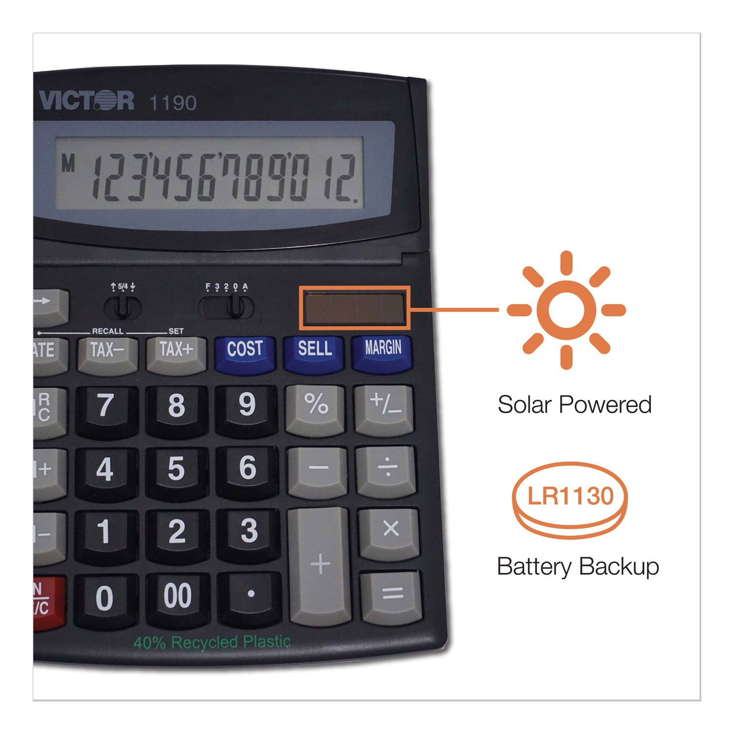 Victor® 1190 Executive Desktop Calculator, 12-Digit LCD