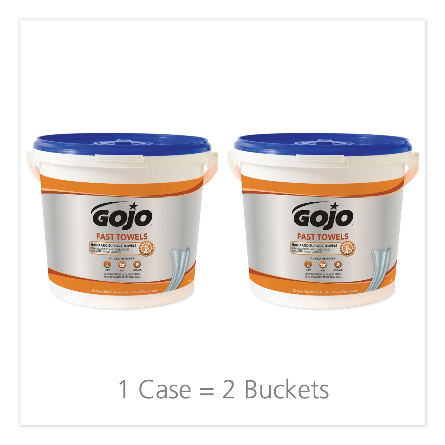 GOJO® FAST TOWELS Hand Cleaning Towels, 9 x 10, Fresh Citrus, Blue, 225/Bucket, 2 Buckets/Carton