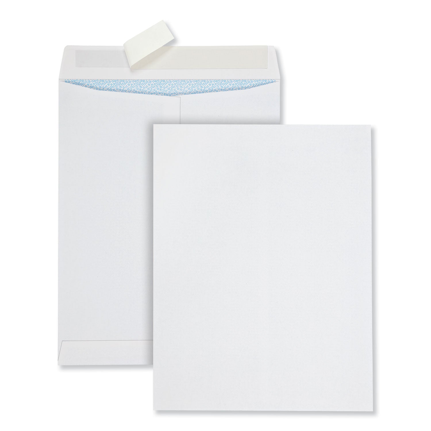 Redi-Strip Security Tinted Envelope, #13 1/2, Square Flap, Redi-Strip Adhesive Closure, 10 x 13, White, 100/Box