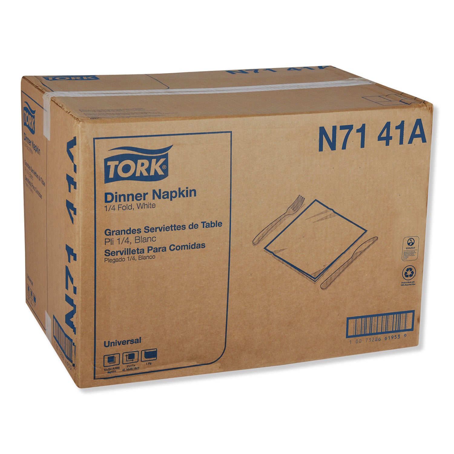 Tork® Universal Dinner Napkins, 1-Ply, 17" x 17", 1/4 Fold, White, 4008/Carton